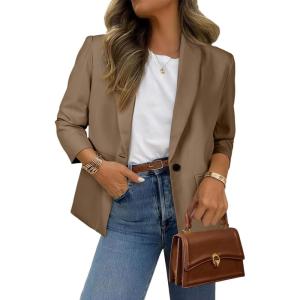 imageHappy Sailed Womens Long Sleeve Blazer Business Casual Open Front Work Office Suit JacketsCoffe