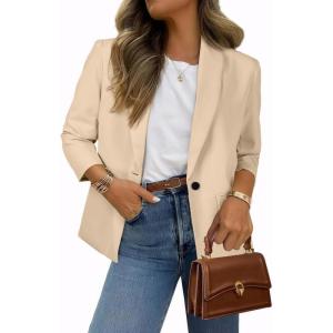 imageHappy Sailed Womens Long Sleeve Blazer Business Casual Open Front Work Office Suit JacketsKhaki