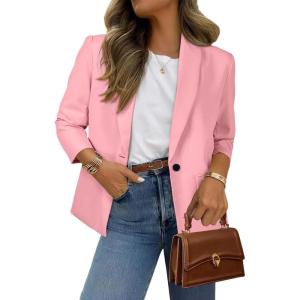 imageHappy Sailed Womens Long Sleeve Blazer Business Casual Open Front Work Office Suit JacketsPink