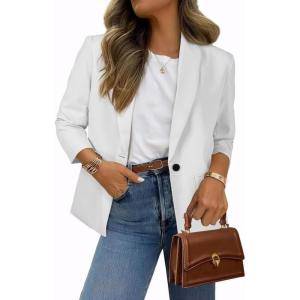 imageHappy Sailed Womens Long Sleeve Blazer Business Casual Open Front Work Office Suit JacketsWhite