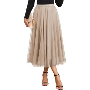 imageHappy Sailed Womens Tulle Midi Skirt Elastic High Waisted ALine Layered Flowy Long Tutu Skirts Country Concert OutfitsApricot