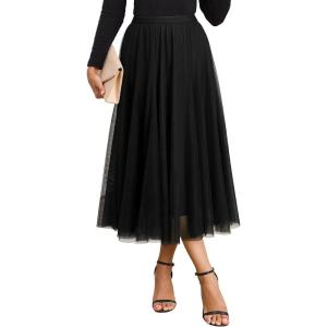 imageHappy Sailed Womens Tulle Midi Skirt Elastic High Waisted ALine Layered Flowy Long Tutu Skirts Country Concert OutfitsBlack
