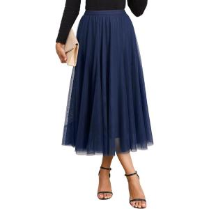 imageHappy Sailed Womens Tulle Midi Skirt Elastic High Waisted ALine Layered Flowy Long Tutu Skirts Country Concert OutfitsBlue