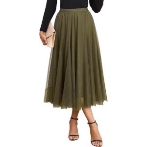 imageHappy Sailed Womens Tulle Midi Skirt Elastic High Waisted ALine Layered Flowy Long Tutu Skirts Country Concert OutfitsGreen