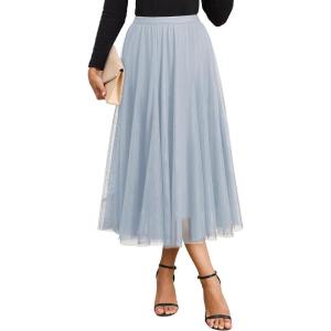 imageHappy Sailed Womens Tulle Midi Skirt Elastic High Waisted ALine Layered Flowy Long Tutu Skirts Country Concert OutfitsGrey