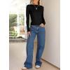 imageHappy Sailed Long Sleeve Shirts for Women Crewneck Exposed Seams Slim Fit Rib Knit Tops Trendy Fall ClothesBlack