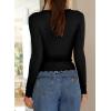 imageHappy Sailed Long Sleeve Shirts for Women Crewneck Exposed Seams Slim Fit Rib Knit Tops Trendy Fall ClothesBlack