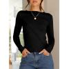 imageHappy Sailed Long Sleeve Shirts for Women Crewneck Exposed Seams Slim Fit Rib Knit Tops Trendy Fall ClothesBlack