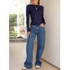 imageHappy Sailed Long Sleeve Shirts for Women Crewneck Exposed Seams Slim Fit Rib Knit Tops Trendy Fall ClothesBlue