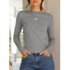 imageHappy Sailed Long Sleeve Shirts for Women Crewneck Exposed Seams Slim Fit Rib Knit Tops Trendy Fall ClothesGrey