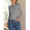 imageHappy Sailed Long Sleeve Shirts for Women Crewneck Exposed Seams Slim Fit Rib Knit Tops Trendy Fall ClothesGrey