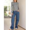 imageHappy Sailed Long Sleeve Shirts for Women Crewneck Exposed Seams Slim Fit Rib Knit Tops Trendy Fall ClothesGrey