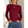 imageHappy Sailed Long Sleeve Shirts for Women Crewneck Exposed Seams Slim Fit Rib Knit Tops Trendy Fall ClothesRed