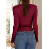 imageHappy Sailed Long Sleeve Shirts for Women Crewneck Exposed Seams Slim Fit Rib Knit Tops Trendy Fall ClothesRed
