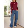 imageHappy Sailed Long Sleeve Shirts for Women Crewneck Exposed Seams Slim Fit Rib Knit Tops Trendy Fall ClothesRed