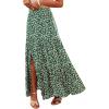 imageHappy Sailed Summer Skirts for Women Floral Print High Waist Flowy Split A Line Boho Maxi Skirt with PocketsDark Green