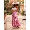 imageHappy Sailed Summer Skirts for Women Floral Print High Waist Flowy Split A Line Boho Maxi Skirt with PocketsPink