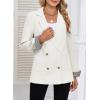 imageHappy Sailed Womens Casual Blazers Plaid Cuff Long Sleeve Double Breasted Open Front Blazer Jackets Work SuitsWhite