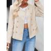 imageHappy Sailed Womens Cropped Tweed Blazers Casual Long Sleeve Double Breasted Open Front Blazer Jackets Work SuitsBeige