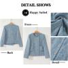 imageHappy Sailed Womens Cropped Tweed Blazers Casual Long Sleeve Double Breasted Open Front Blazer Jackets Work SuitsBlue