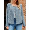 imageHappy Sailed Womens Cropped Tweed Blazers Casual Long Sleeve Double Breasted Open Front Blazer Jackets Work SuitsBlue