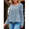 imageHappy Sailed Womens Cropped Tweed Blazers Casual Long Sleeve Double Breasted Open Front Blazer Jackets Work SuitsBlue