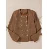 imageHappy Sailed Womens Cropped Tweed Blazers Casual Long Sleeve Double Breasted Open Front Blazer Jackets Work SuitsCoffee