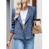 imageHappy Sailed Womens Cropped Tweed Blazers Casual Long Sleeve Double Breasted Open Front Blazer Jackets Work SuitsDark Blue