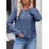 imageHappy Sailed Womens Cropped Tweed Blazers Casual Long Sleeve Double Breasted Open Front Blazer Jackets Work SuitsDark Blue