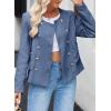 imageHappy Sailed Womens Cropped Tweed Blazers Casual Long Sleeve Double Breasted Open Front Blazer Jackets Work SuitsDark Blue