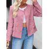 imageHappy Sailed Womens Cropped Tweed Blazers Casual Long Sleeve Double Breasted Open Front Blazer Jackets Work SuitsPink