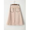 imageHappy Sailed Womens Faux Suede Skirt Spring Winter Elastic Waist Front Pockets A Line Midi Skirts with SplitApricot