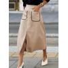 imageHappy Sailed Womens Faux Suede Skirt Spring Winter Elastic Waist Front Pockets A Line Midi Skirts with SplitApricot