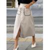 imageHappy Sailed Womens Faux Suede Skirt Spring Winter Elastic Waist Front Pockets A Line Midi Skirts with SplitBeige