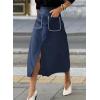 imageHappy Sailed Womens Faux Suede Skirt Spring Winter Elastic Waist Front Pockets A Line Midi Skirts with SplitBlue