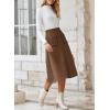 imageHappy Sailed Womens Faux Suede Skirt Spring Winter Elastic Waist Front Pockets A Line Midi Skirts with SplitBrown