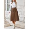 imageHappy Sailed Womens Faux Suede Skirt Spring Winter Elastic Waist Front Pockets A Line Midi Skirts with SplitBrown