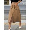 imageHappy Sailed Womens Faux Suede Skirt Spring Winter Elastic Waist Front Pockets A Line Midi Skirts with SplitCamel