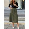imageHappy Sailed Womens Faux Suede Skirt Spring Winter Elastic Waist Front Pockets A Line Midi Skirts with SplitGreen