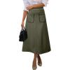 imageHappy Sailed Womens Faux Suede Skirt Spring Winter Elastic Waist Front Pockets A Line Midi Skirts with SplitGreen