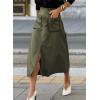 imageHappy Sailed Womens Faux Suede Skirt Spring Winter Elastic Waist Front Pockets A Line Midi Skirts with SplitGreen
