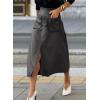 imageHappy Sailed Womens Faux Suede Skirt Spring Winter Elastic Waist Front Pockets A Line Midi Skirts with SplitGrey
