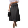 imageHappy Sailed Womens Faux Suede Skirt Spring Winter Elastic Waist Front Pockets A Line Midi Skirts with SplitGrey