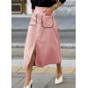 imageHappy Sailed Womens Faux Suede Skirt Spring Winter Elastic Waist Front Pockets A Line Midi Skirts with SplitPink
