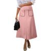 imageHappy Sailed Womens Faux Suede Skirt Spring Winter Elastic Waist Front Pockets A Line Midi Skirts with SplitPink