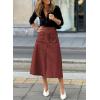 imageHappy Sailed Womens Faux Suede Skirt Spring Winter Elastic Waist Front Pockets A Line Midi Skirts with SplitRed