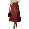 imageHappy Sailed Womens Faux Suede Skirt Spring Winter Elastic Waist Front Pockets A Line Midi Skirts with SplitRed