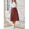 imageHappy Sailed Womens Faux Suede Skirt Spring Winter Elastic Waist Front Pockets A Line Midi Skirts with SplitRed