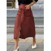 imageHappy Sailed Womens Faux Suede Skirt Spring Winter Elastic Waist Front Pockets A Line Midi Skirts with SplitRed