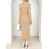 imageHappy Sailed Womens Knit Dress Spring Long Sleeve Wrap V Neck Tie Waist Ribbed Sweater DressesApricot